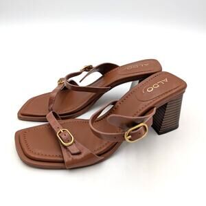 ALDO Maymay Block Heel Slide Sandals Open Toe Women's Walnut Size US6.5 EU37